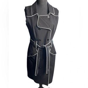 Calvin Klein Black with White Color Dress Size 10.  Belted with Front Buttons